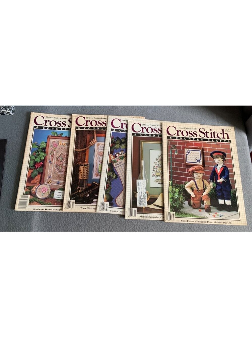 Lot of 5 Cross Stitch & Country Crafts Magazines 1988 & 89 Patterns Projects
